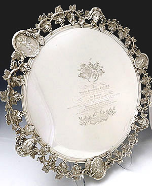 English antique silver cast salver by Benjamin Smith